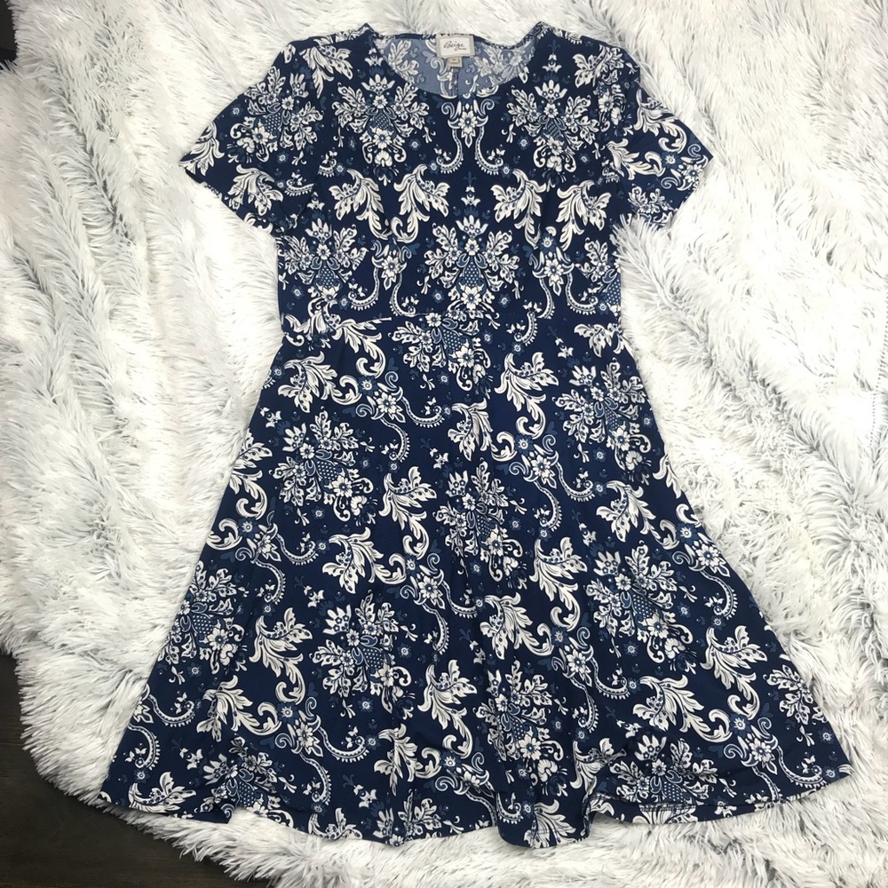 Beige by ECI blue fit and flare paisley dress